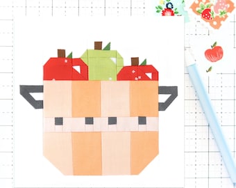 Bushel of Apples Quilt Block Pattern Fall Autumn PDF - Makes 6 inch, 9 inch, 12 inch, 18 inch, and 24 inch Blocks - Traditional Piecing