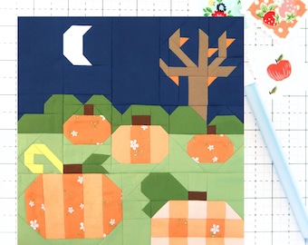 Pumpkin Patch Quilt Block Pattern Fall Autumn in Pumpkins PDF - Makes 6 inch, 9 inch, 12 inch, 18 inch, and 24 inch Blocks