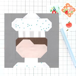 Chef Baker Cook Boy Quilt Block PDF pattern- Instructions for 6 inch, 9 inch, 12 inch, 18 inch, 24 inch Finished Blocks