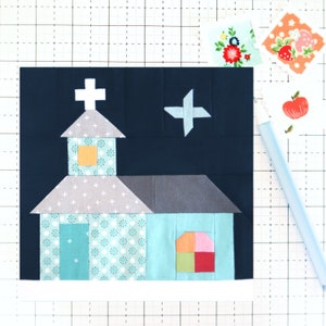 Christmas Church Block PDF pattern - Includes instructions for 6 inch, 12 inch, 18 inch and 24 inch Finished Blocks