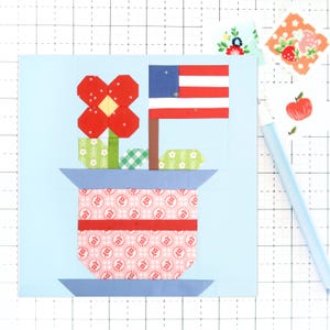 Freedom Garden American Flag Quilt Block Pattern PDF - Instructions for 6 inch, 9 inch, 12 inch, 18 inch, 24 inch Blocks Traditional Piecing