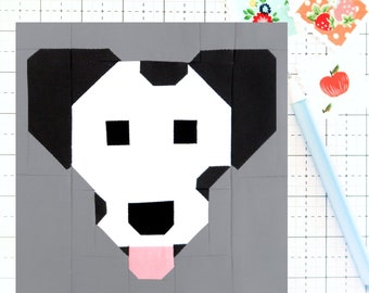 Dalmatian Dog Puppy Quilt Block PDF pattern -Includes instructions for 6 inch, 12 inch, 18 inch and 24 inch Finished Blocks