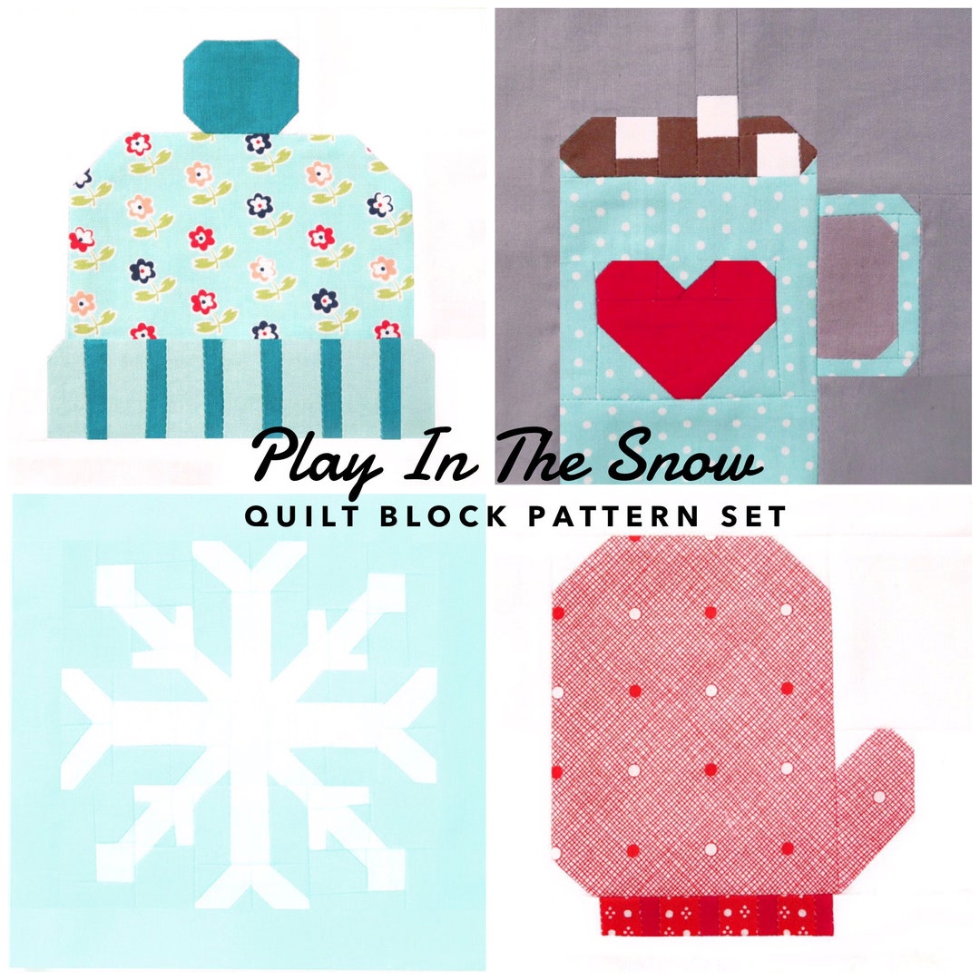 Ice Box Pattern Set of 4 Winter Quilt Block Patterns: Mitten, Snowflake, Winter Hat and ...