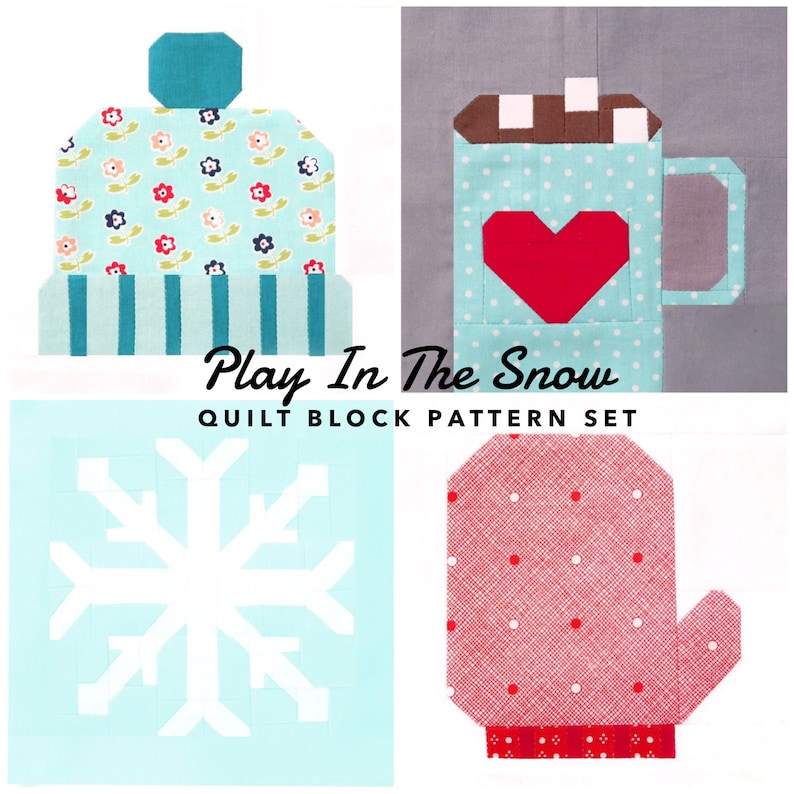 Set of 4 Winter Quilt Block Patterns Mitten Snowflake Etsy
