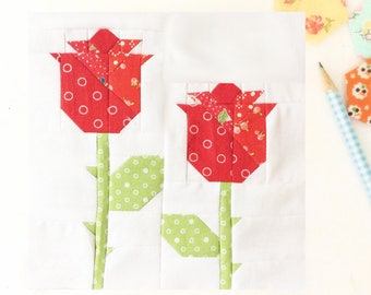 Fresh Roses Quilt Block PDF Instant Download Quilt Pattern 6 inch and 12 inch block instructions