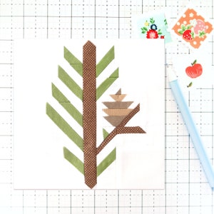 Pine Tree Ast Woodland Forest Quilt Block PDF Muster - Enthält Anweisungen für 15 Zoll, 12 Zoll, 18 Zoll und 24 Zoll Fertige Blöcke