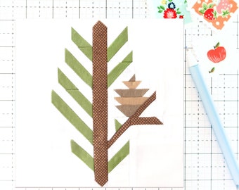 Pine Tree Branch Woodland Forest Quilt Block PDF pattern - Includes instructions for 6 inch, 12 inch, 18 inch and 24 inch Finished Blocks