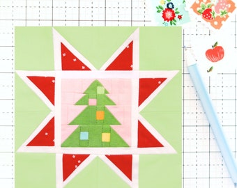 Christmas Tree Star Quilt Block PDF pattern - Includes instructions for 6 inch, 12 inch, 18 inch and 24 inch Finished Blocks