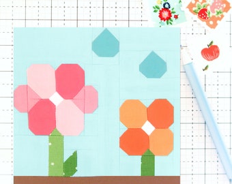 Flowers After the Rain Spring Quilt Block PDF Muster - Enthält Anweisungen für 15 cm und 30 cm Fertige Blöcke