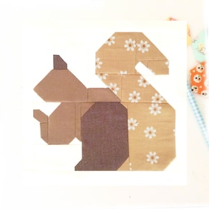 Henrietta Squirrel Forest Woodland Animal PDF Quilt Block Pattern - Includes instructions for 6 inch and 12 inch Finished Blocks