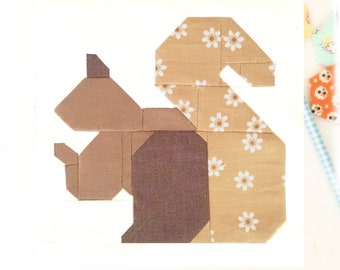 Henrietta Squirrel Forest Woodland Animal PDF Quilt Block Pattern - Includes instructions for 6 inch and 12 inch Finished Blocks