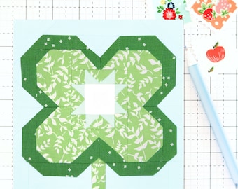 Four Leaf Clover Quilt Block Pattern St. Patrick's Day PDF - Includes instructions for 6 inch, 12 inch, 18 inch and 24 inch Finished Blocks