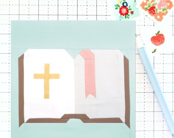 Bible book Quilt Block PDF pattern- Instructions for 6 inch, 9 inch, 12 inch, 18 inch, 24 inch Finished Blocks