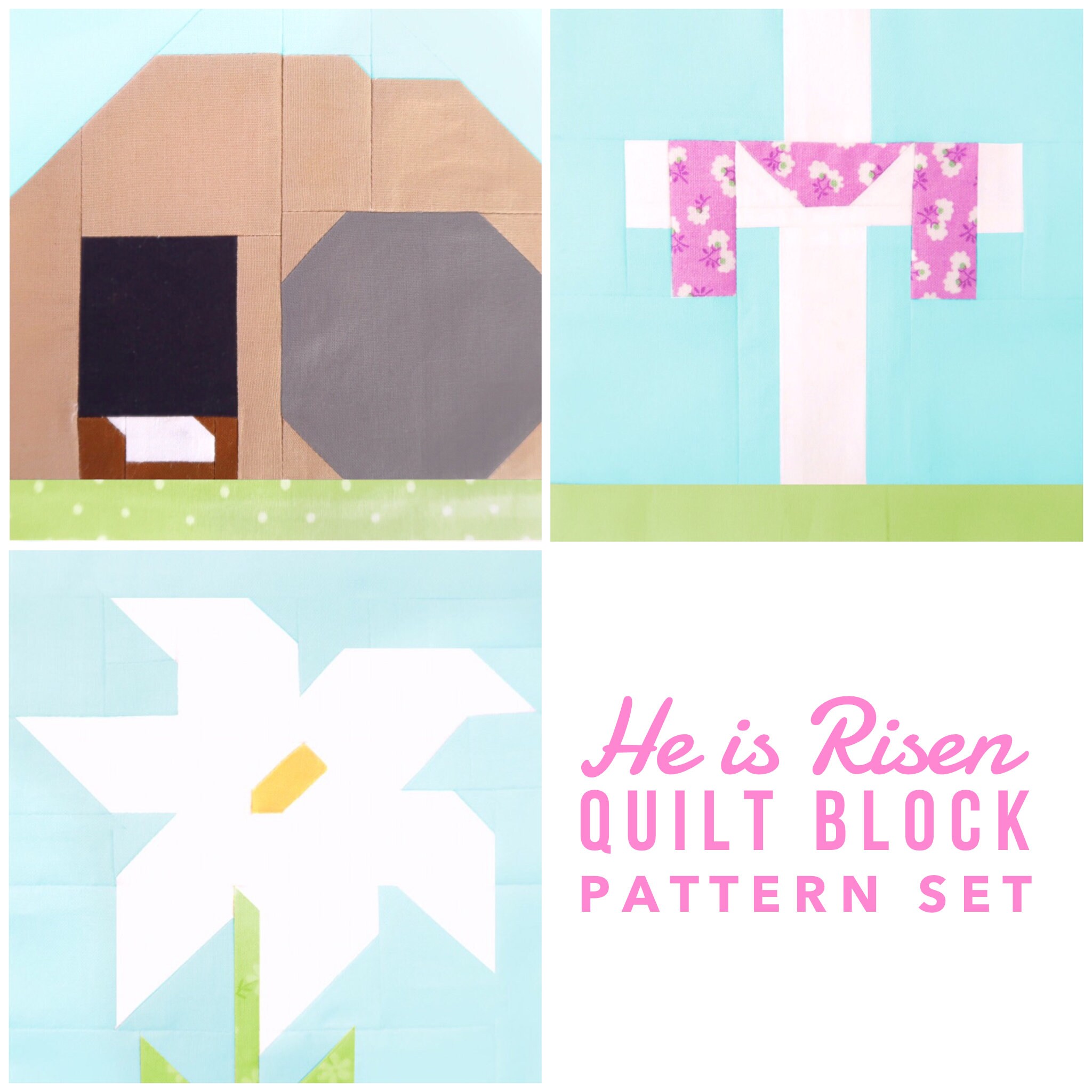 Set of 3 He is Risen Easter Quilt Block Patterns Empty Tomb Etsy