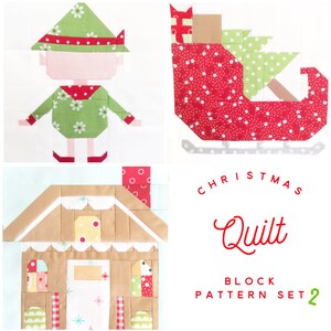 Set of 3 Christmas Quilt Block Patterns Elf, Gingerbread House, and Sleigh Instructions for 6 inch and 12 inch blocks 15% Savings