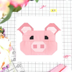 Pig Quilt Block Pattern Farm Animal Face PDF Instructions for 6 inch, 9 inch, 12 inch, 18 inch, 24 inch Blocks Traditional Piecing image 2