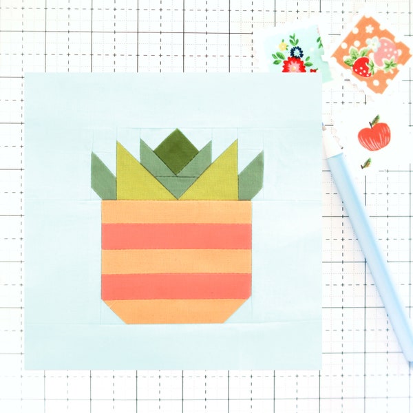 Succulent Plant Nature Quilt Block PDF pattern - Includes instructions for 6 inch, 12 inch, 18 inch and 24 inch Finished Blocks