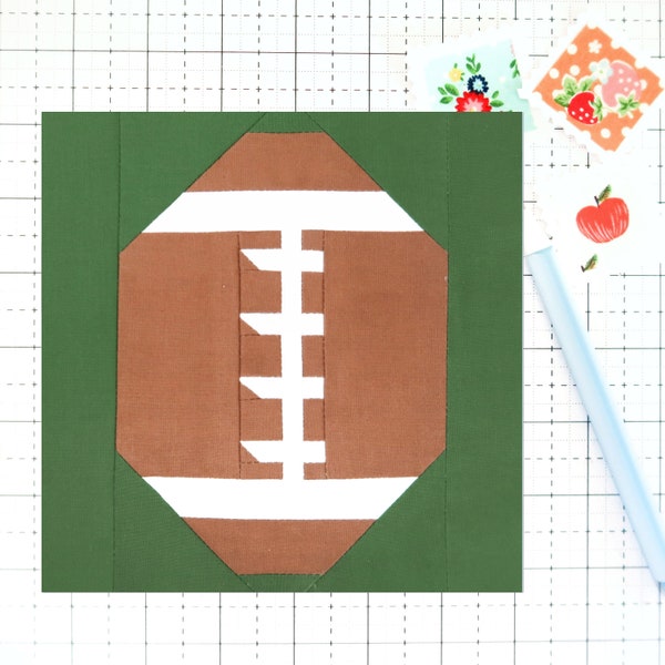 Football Sports Ball Quilt Block PDF pattern-Includes instructions for 6 inch, 12 inch, 18 inch, 24 inch Finished Blocks