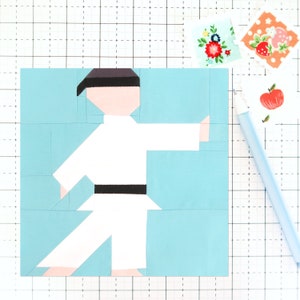 Karate Martial Arts Sports Quilt Block PDF pattern - Includes instructions for 6 inch and 12 inch Finished Blocks