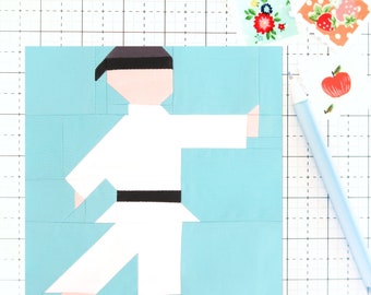 Karate Martial Arts Sports Quilt Block PDF pattern - Includes instructions for 6 inch and 12 inch Finished Blocks