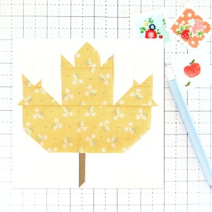 Maple Leaf Herbst Herbst PDF Quilt Block Muster - Enthält Anweisungen für 15 cm, 12 Zoll, 18 Zoll und 61 cm Fertige Blöcke