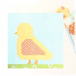 Baby Chick Chicken Farmgirl Bird Animal PDF Quilt Block Pattern - Includes instructions for 6 inch and 12 inch Finished Blocks