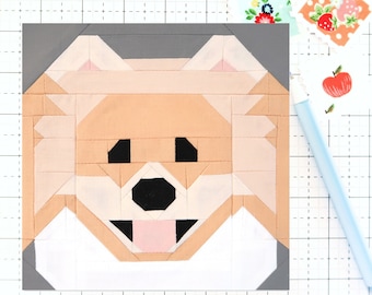 Pomeranian Dog Puppy Quilt Block PDF pattern -Includes instructions for 6 inch, 12 inch, 18 inch and 24 inch Finished Blocks