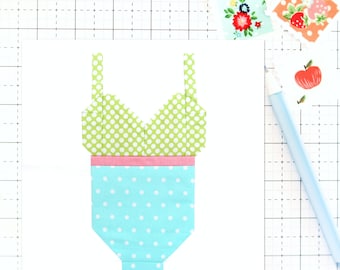 Swimsuit Summer Beach Pool Quilt Block PDF pattern- Instructions for 6 inch, 9 inch, 12 inch, 18 inch, 24 inch Finished Blocks