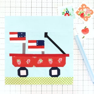 American Flag Little Red Wagon Quilt Block PDF pattern - Includes instructions for 6 inch, 12 inch, 18 inch and 24 inch Finished Blocks