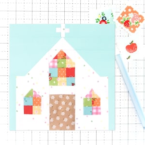 Country Church Quilt Block Pattern PDF - Instructions for 6 inch, 9 inch, 12 inch, 18 inch, 24 inch Finished Blocks Traditional Piecing