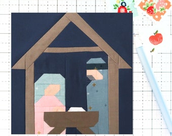 Krippe Baby Jesus, Mary und Joseph Weihnachten Quilt Block Pattern PDF-Enthält Anweisungen für 6, 12, 18 und 24 Zoll fertige Blöcke