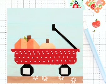 Pumpkin Patch Wagon Fall Quilt Block Pattern Autumn PDF - Includes instructions for 6 inch, 12 inch, 18 inch and 24 inch Finished Blocks