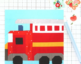 Feuerwehrauto Feuerwehrfahrzeug Reise Quilt Block PDF Muster - Enthält Anweisungen für 15 Zoll, 12 Zoll, 18 Zoll, 24 Zoll Fertige Blöcke