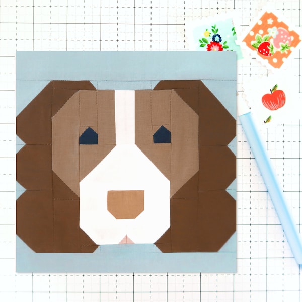 English Springer Spaniel Dog Puppy Quilt Block PDF pattern - Includes instructions for 6 inch, 12 inch, 18 inch and 24 inch Finished Blocks