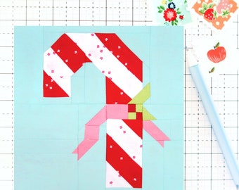 Candy Cane Christmas Quilt Block PDF pattern - Includes instructions for 6 inch, 12 inch, 18 inch and 24 inch Finished Blocks