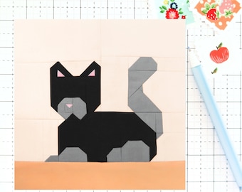 Autumn Black Cat Fall Animal Quilt Block PDF Pattern - Includes instructions for 6 inch, 12 inch, 18 inch, 24 inch Finished Blocks