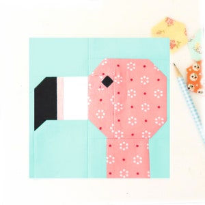 Flamingo Bird Animal Summer Tropical Fun Quilt Block PDF pattern - Includes instructions for 6 inch and 12 inch Finished Blocks