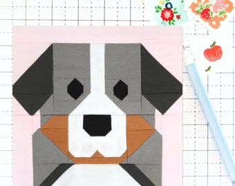 Bernese Mountain Dog Puppy Quilt Block PDF pattern - Instructions for 6 inch, 12 inch, 18 inch, 24 inch Finished Blocks