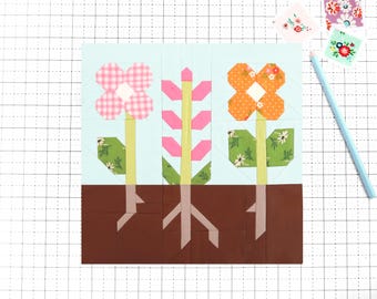 Flower Garden Quilt Block Pattern Spring PDF - Instructions for 6 inch, 9 inch, 12 inch, 18 inch, 24 inch Blocks Traditional Piecing