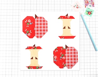 Peeling Apples Quilt Block Pattern Fall Autumn Apple Orchard Harvest PDF - Makes 6 inch, 9 inch, 12 inch, 18 inch, and 24 inch Blocks
