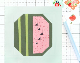 Summer Garden Watermelon Farm Quilt Block PDF pattern - Includes instructions for 6 inch, 12 inch, 18 inch and 24 inch Finished Blocks