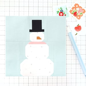 Build a Snowman Christmas Winter Quilt Block PDF pattern - Includes instructions for 6 inch, 12 inch, 18 inch and 24 inch Finished Blocks