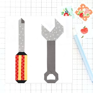Screwdriver and Wrench Tool Quilt Block Pattern PDF - Instructions for 6 inch, 9 inch, 12 inch, 18 inch, 24 inch Blocks Traditional Piecing