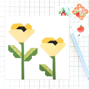 Papaveri Primavera Fiore Papavero Quilt Blocco Modello PDF - Istruzioni per 6 pollici, 9 pollici, 12 pollici, 18 pollici, 24 pollici Blocchi Tradizionale Patchwork