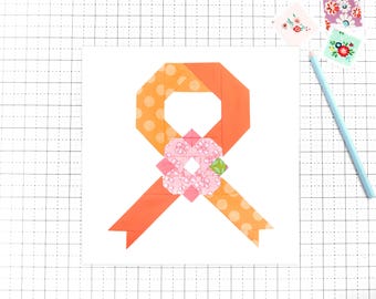 Awareness and Victory Ribbon Quilt Block PDF pattern- Instructions for 6, 9, 12, 18, and 24 inch Finished Blocks