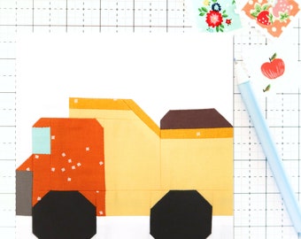 Dump Truck Quilt Block Pattern Vehicle Travel Boy PDF - Includes instructions for 6 inch, 12 inch, 18 inch, and 24 inch Finished Blocks