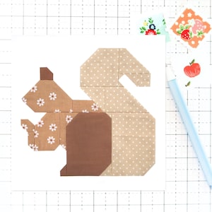 Henrietta Squirrel Quilt Block Pattern Woodland Forest Animal in Pumpkin PDF - Makes 6 inch, 9 inch, 12 inch, 18 inch, and 24 inch Blocks