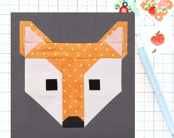Fox Fall Autum Woodland Animal PDF Quilt Block Pattern - Includes instructions for 6 inch, 12 inch, 18 inch, 24 inch Finished Quilt Blocks