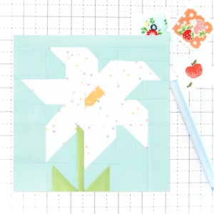 Patrón de bloque de colcha Lirio de Pascua Flor de primavera PDF - Instrucciones para bloques de 6 pulgadas, 9 pulgadas, 12 pulgadas, 18 pulgadas y 24 pulgadas Costura tradicional