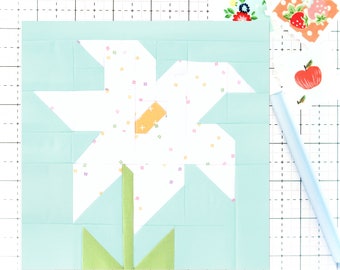 Motif de blocs de courtepointe lys de Pâques fleur de printemps PDF - Instructions pour l'assemblage traditionnel de blocs de 6 pouces, 9 pouces, 12 pouces, 18 pouces, 24 pouces